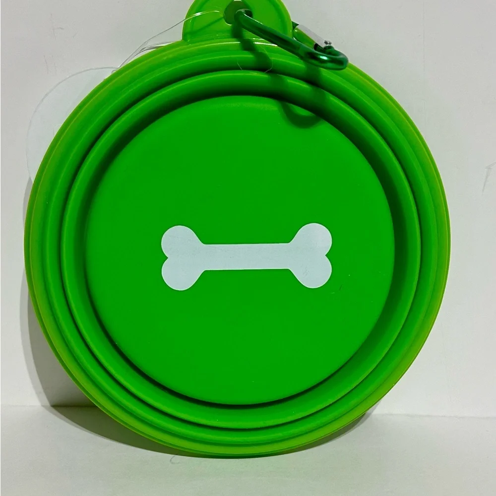 Collapsible Silicone Dog 5” Travel Bowl Dish 12oz Green Bone Pet Portable